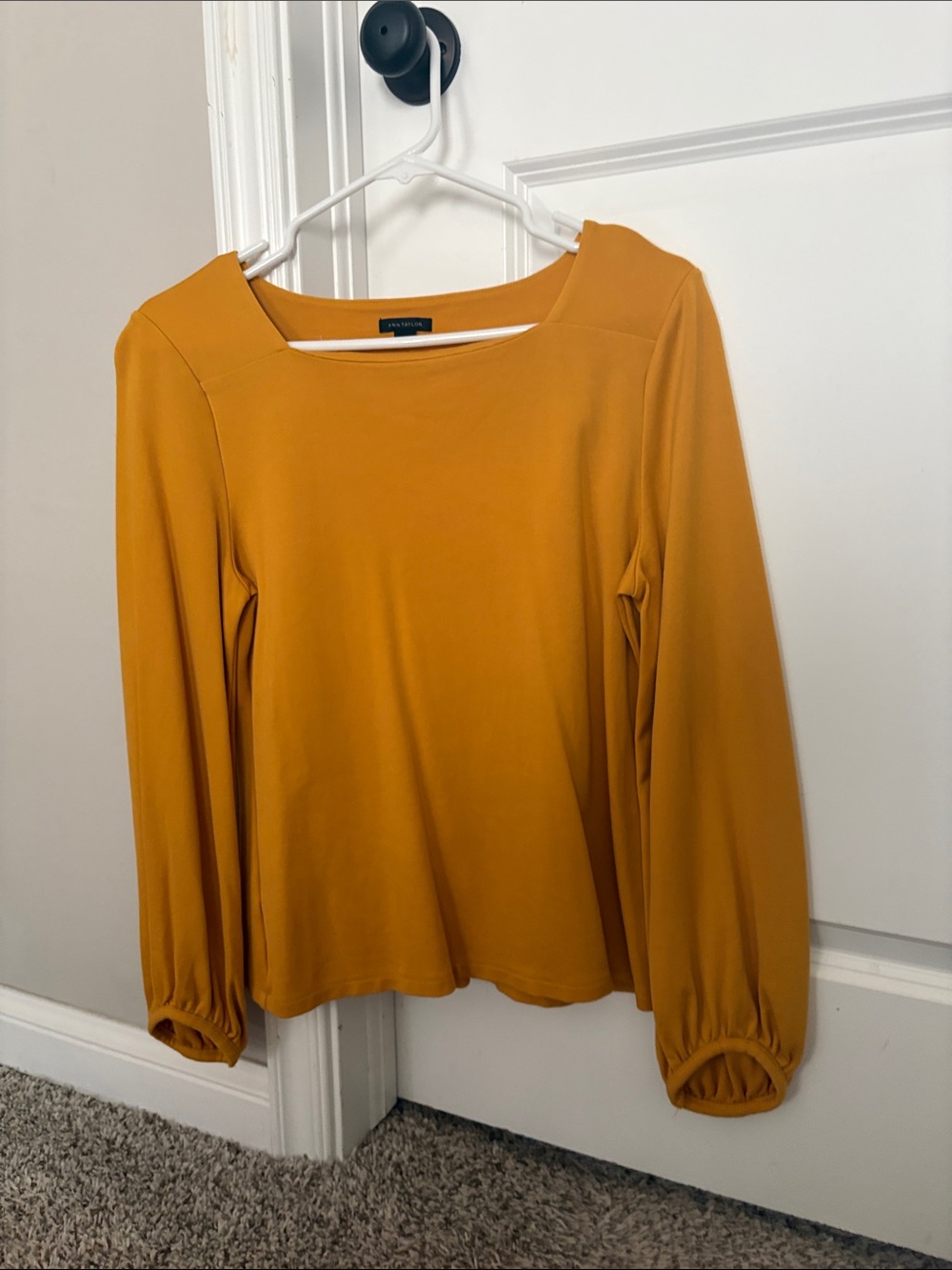 Ann Taylor Mustard Long-Sleeve Boatneck Top